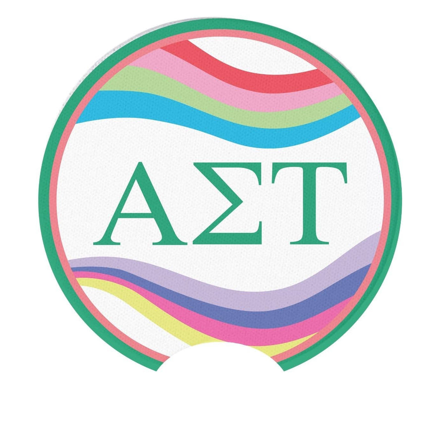 Alpha Tau - Sorority Car Coasters - Retro Wave Design