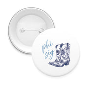Sorority Pin-back Buttons - Toile Cowboy Boot with Greek Script