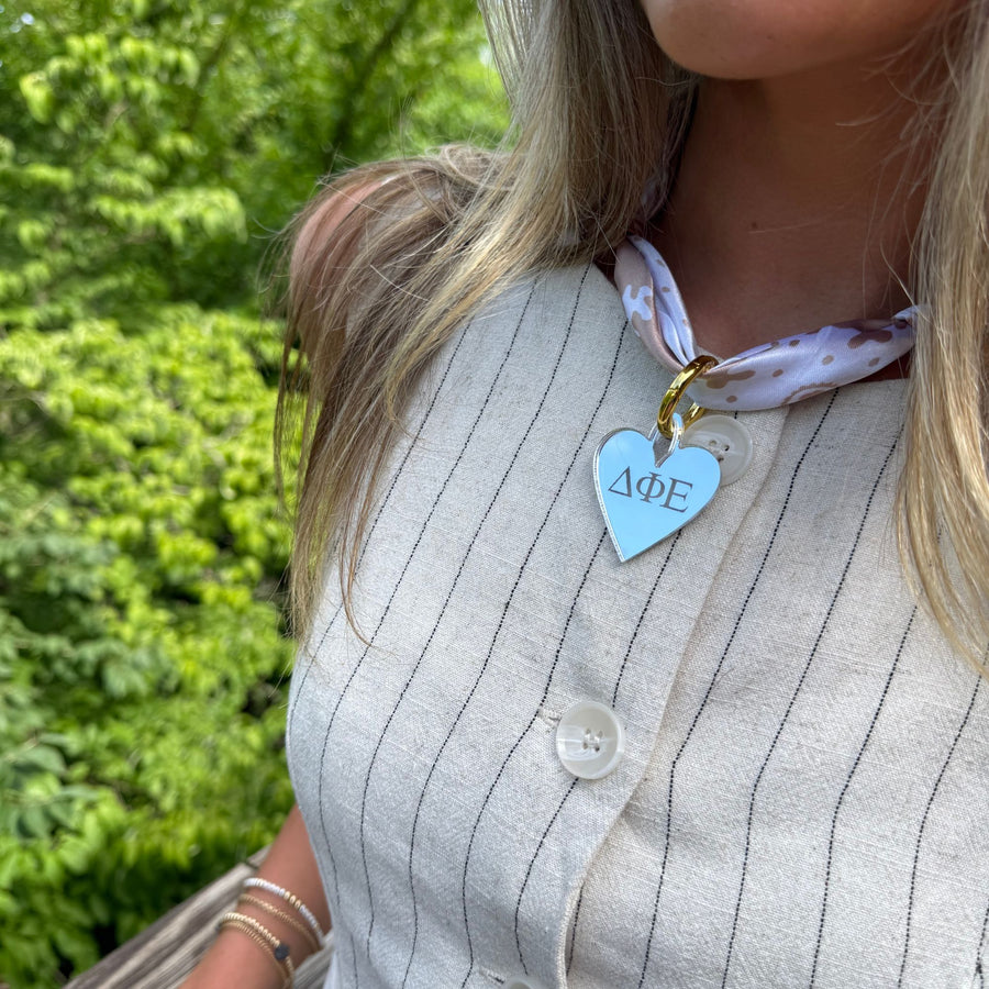 Sorority Scarf Necklace with Engraved Heart Charm