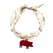 Scarf Necklace with Red Pig Charm