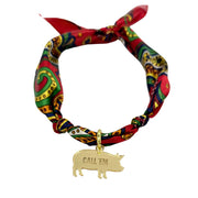Scarf Necklace with Gold Engraved Pig Charm
