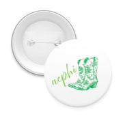 Sorority Pin-back Buttons - Toile Cowboy Boot with Greek Script