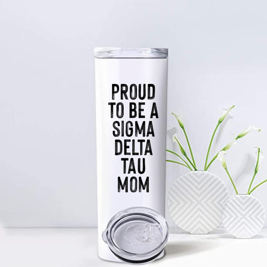 Sig Delt - Sorority Mom Tumbler - Proud to Be Black & White