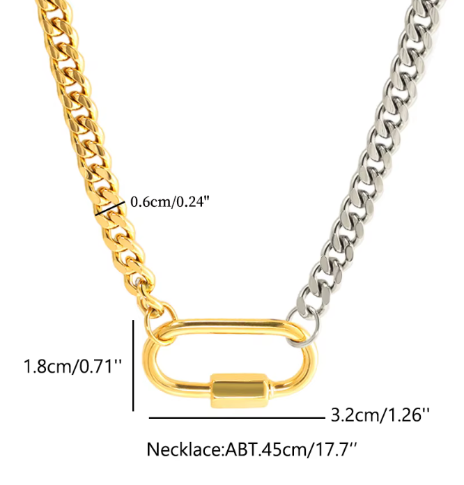 Carabiner  Stainless Steel Necklace Two Tone-opens