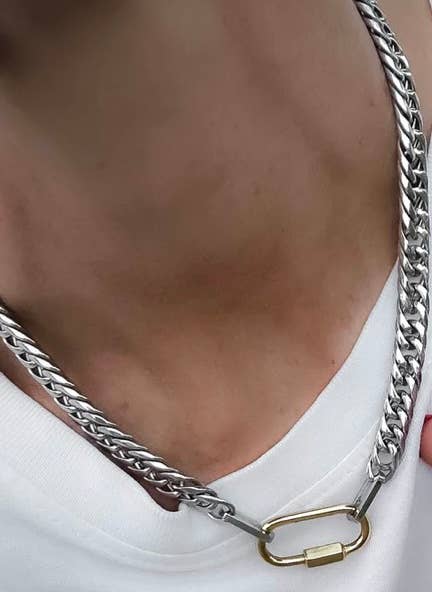 Carabiner  Stainless Steel Necklace Two Tone-opens