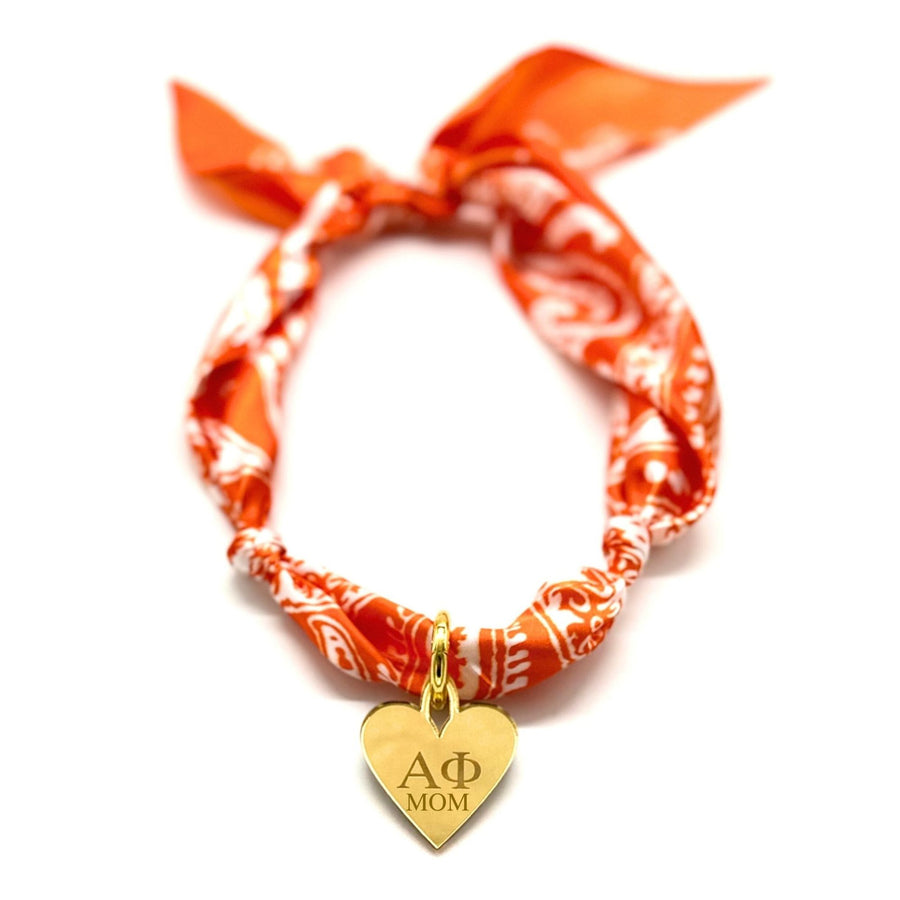 Sorority + Mom Engraved Heart Charm with Scarf Necklace