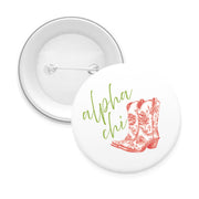Sorority Pin-back Buttons - Toile Cowboy Boot with Greek Script