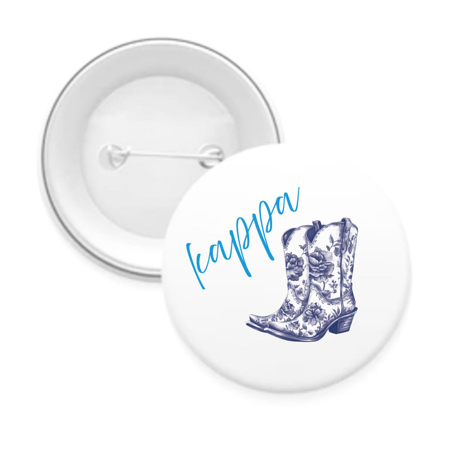 Sorority Pin-back Buttons - Toile Cowboy Boot with Greek Script