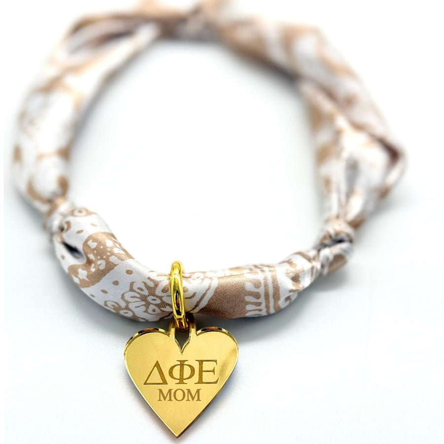 Sorority + Mom Engraved Heart Charm with Scarf Necklace