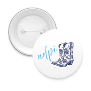 Sorority Pin-back Buttons - Toile Cowboy Boot with Greek Script