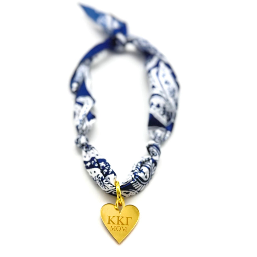 Sorority + Mom Engraved Heart Charm with Scarf Necklace