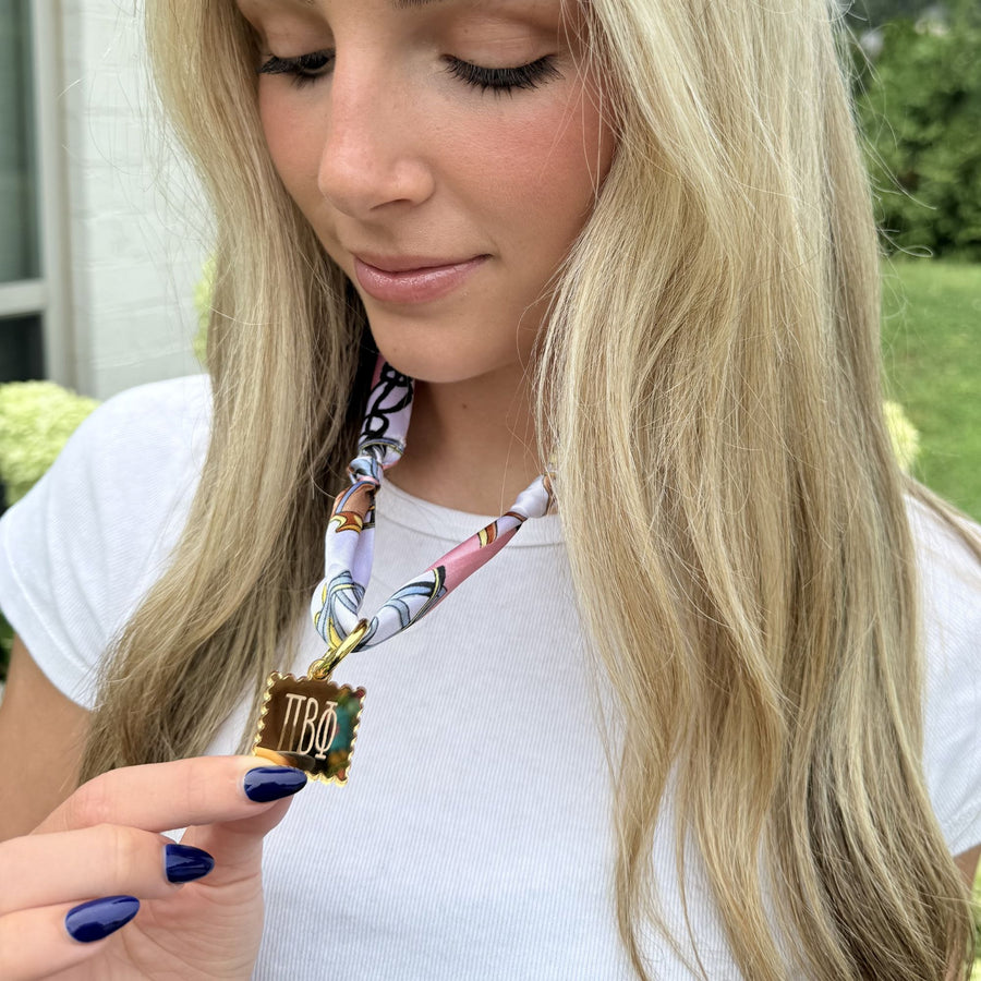 Sorority Scallop Square Acrylic Charm - Scarf Tie Option