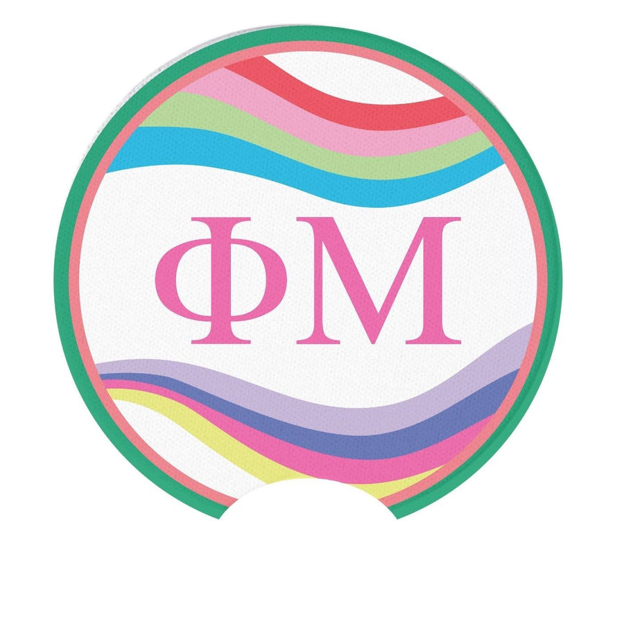 Phi Mu - Sorority Car Coasters - Retro Wave Design