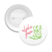 Sorority Pin-back Buttons - Toile Cowboy Boot with Greek Script
