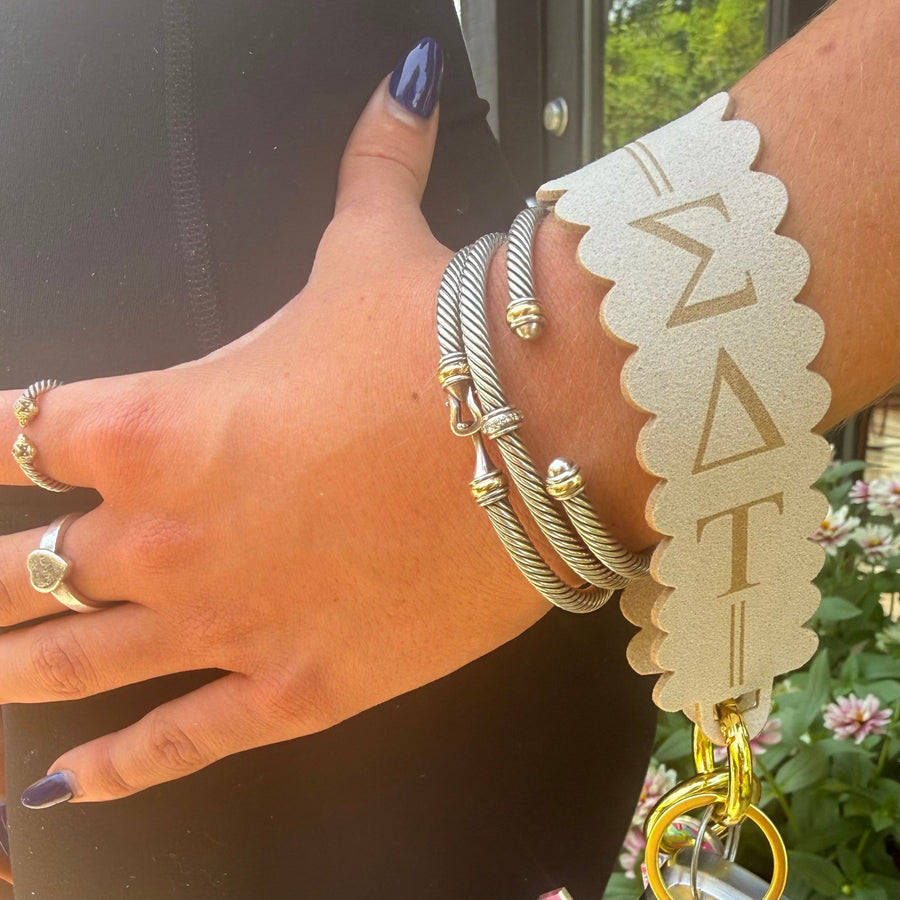 Sorority Greek Letter Faux Suede Wristlet Keychain