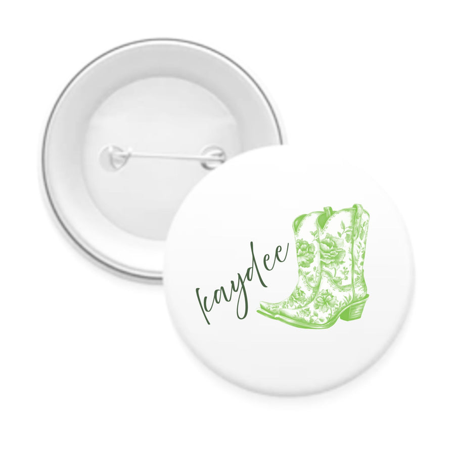 Sorority Pin-back Buttons - Toile Cowboy Boot with Greek Script