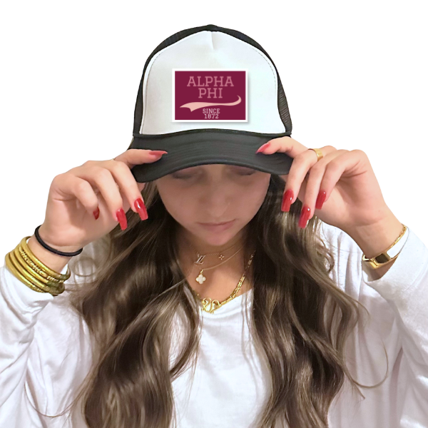 Alpha Phi - Sorority Trucker Hat w/ Patch - Collegiate Design