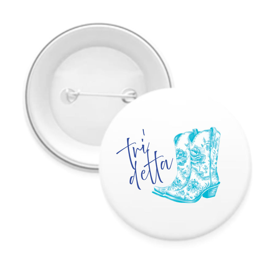 Sorority Pin-back Buttons - Toile Cowboy Boot with Greek Script
