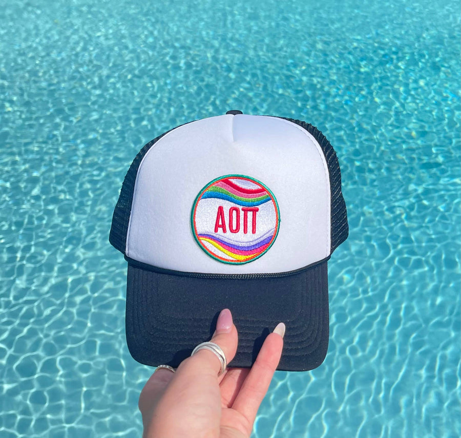 Alpha O - Sorority Trucker Hat w/ Embroidered Retro Wave Patch