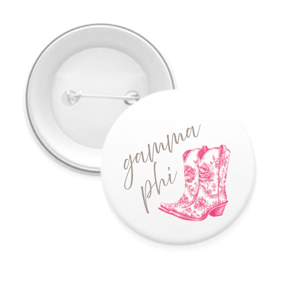 Sorority Pin-back Buttons - Toile Cowboy Boot with Greek Script
