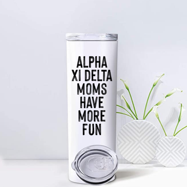 Alpha Xi - Sorority Mom Tumbler - More Fun Black & White