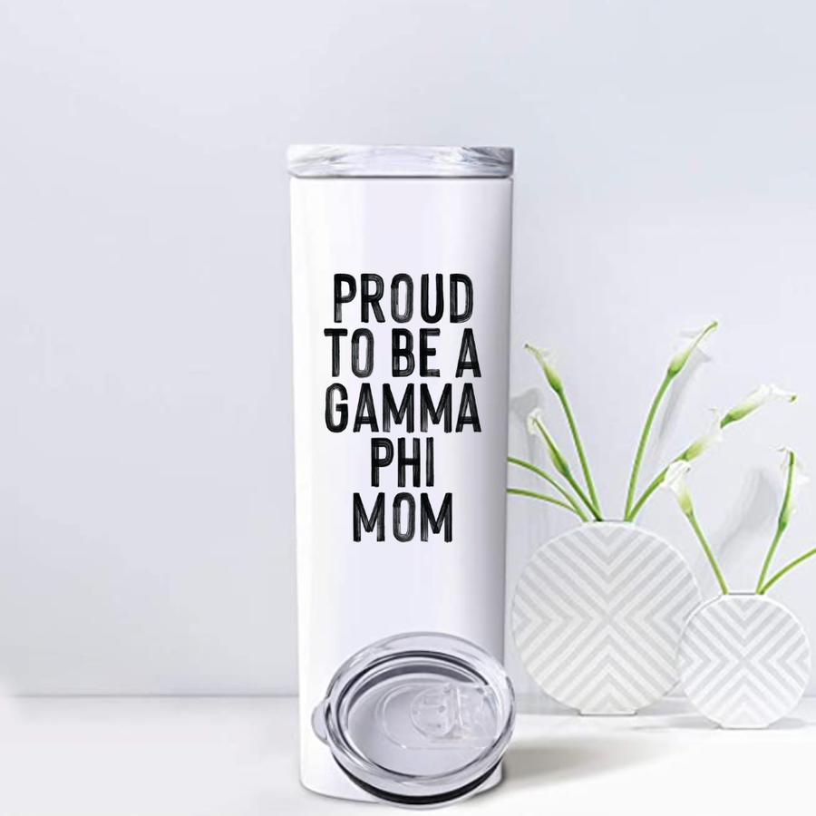 Gamma Phi - Sorority Mom Tumbler - Proud to Be Black & White