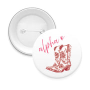 Sorority Pin-back Buttons - Toile Cowboy Boot with Greek Script