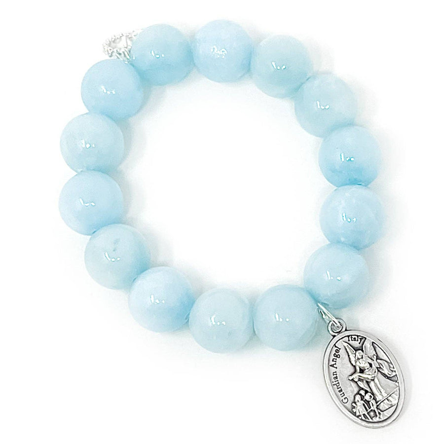 Aqua Jade with Silver Guardian Angel