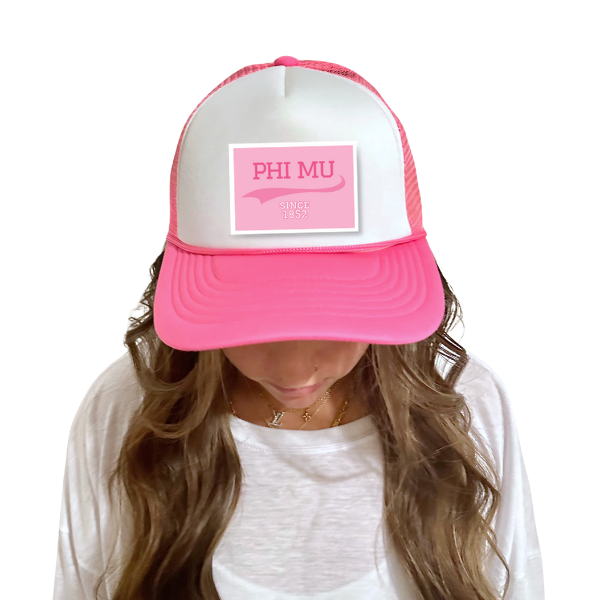 Phi Mu - Sorority Trucker Hat w/ Patch - Collegiate Design