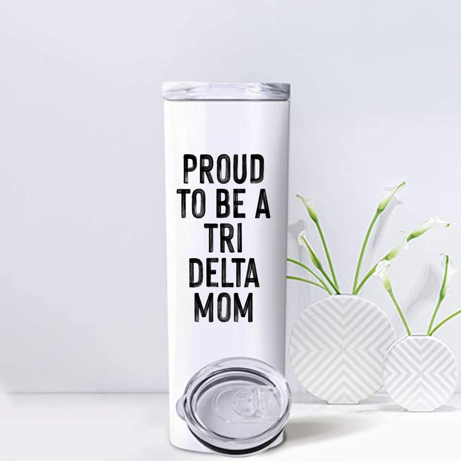 Tri Delta - Sorority Mom Tumbler - Proud to Be Black & White