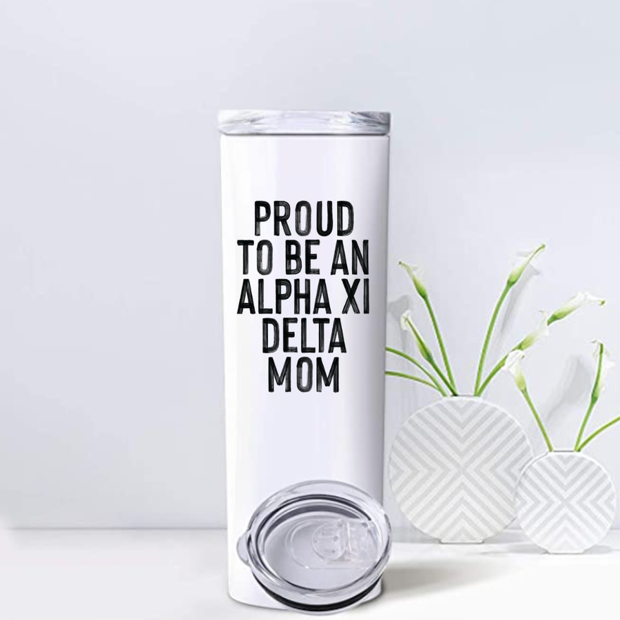 Alpha Xi - Sorority Mom Tumbler - Proud to Be Black & White