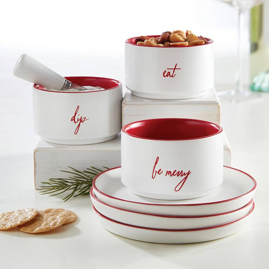 Face to Face Ceramic Bowls - Eat, Dip, Be Merry - Set of 3