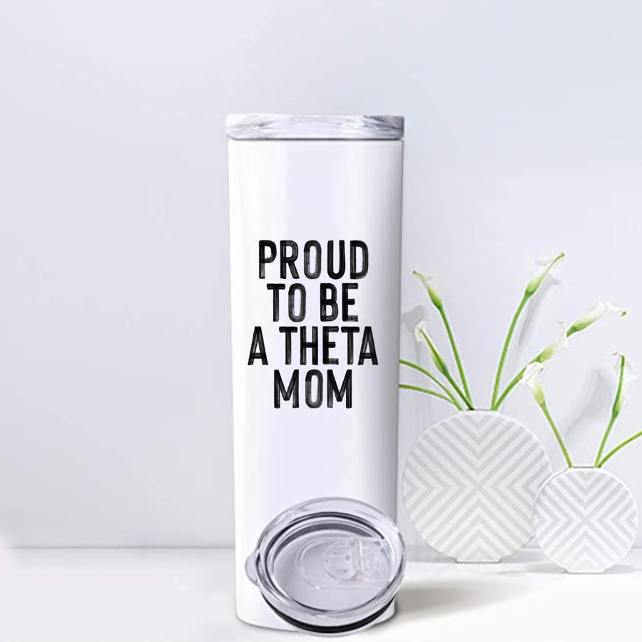 Theta - Sorority Mom Tumbler - Proud to Be Black & White