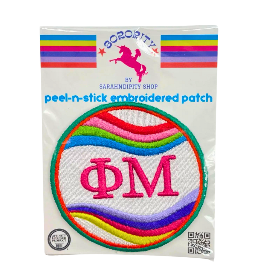 Phi Mu - Sorority Peel & Stick Embroidered Patch - ÊRetro Wave Design