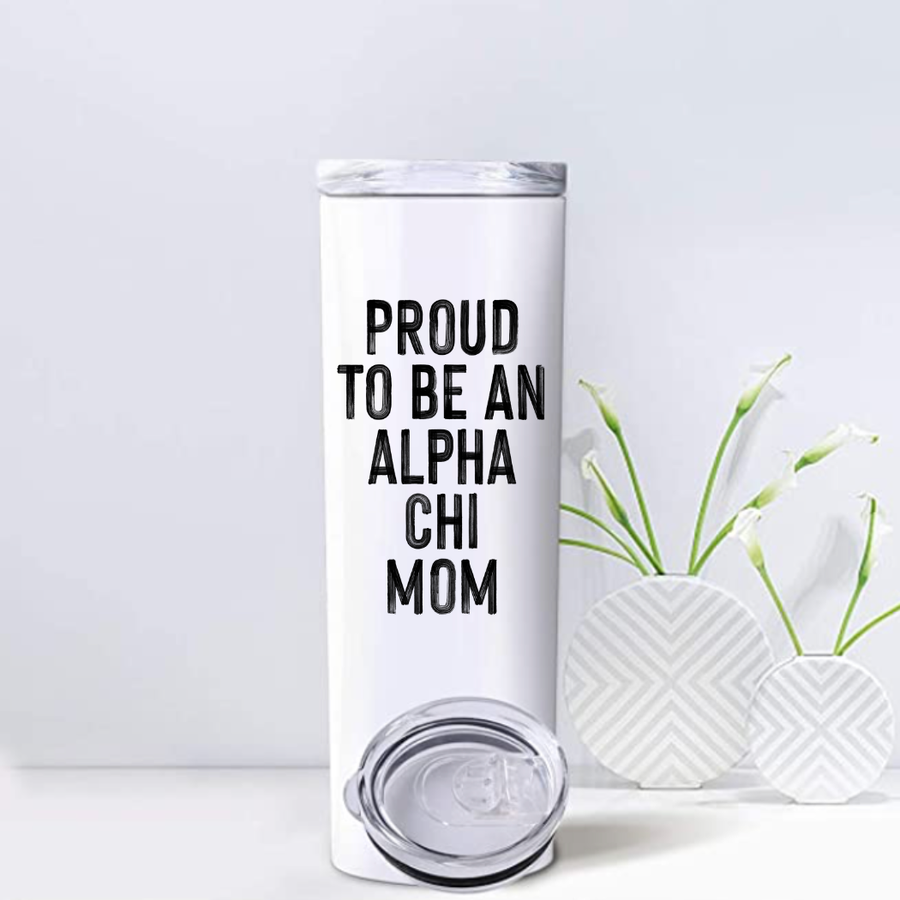 Alpha Chi - Sorority Mom Tumbler - Proud to Be Black & White