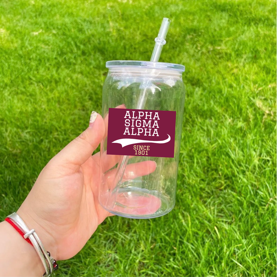 Alpha Sig - Sorority Acrylic 16oz Lidded Cup w/ Straw-Collegiate Design