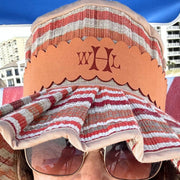 Personalized Engraved Faux Suede Scalloped Hat Band with Tie Scarf | Optional Straw Cowboy Hat