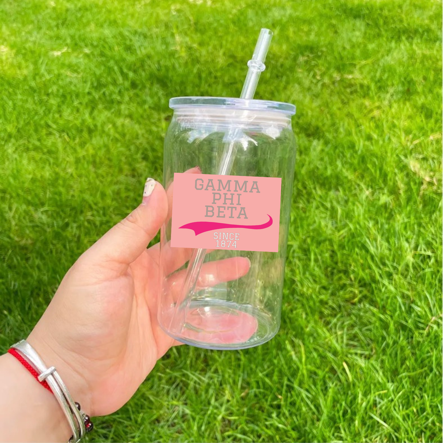 Gamma Phi - Sorority Acrylic 16oz Lidded Cup w/ Straw-Collegiate Design