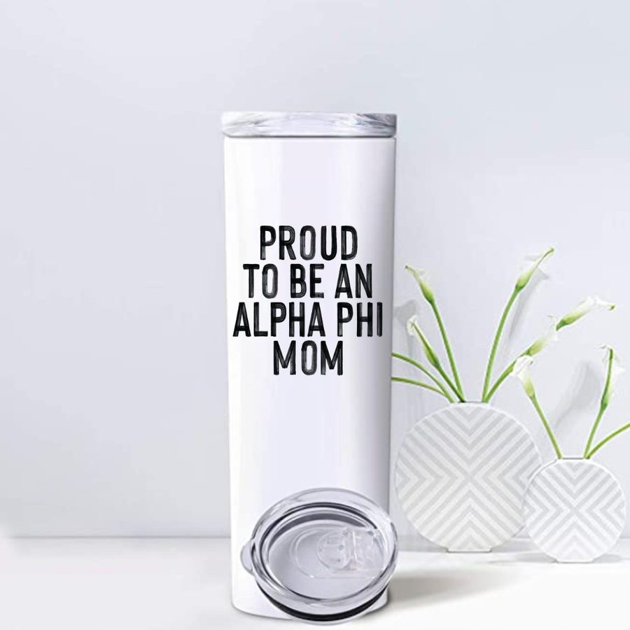 Alpha Phi - Sorority Mom Tumbler - Proud to Be Black & White