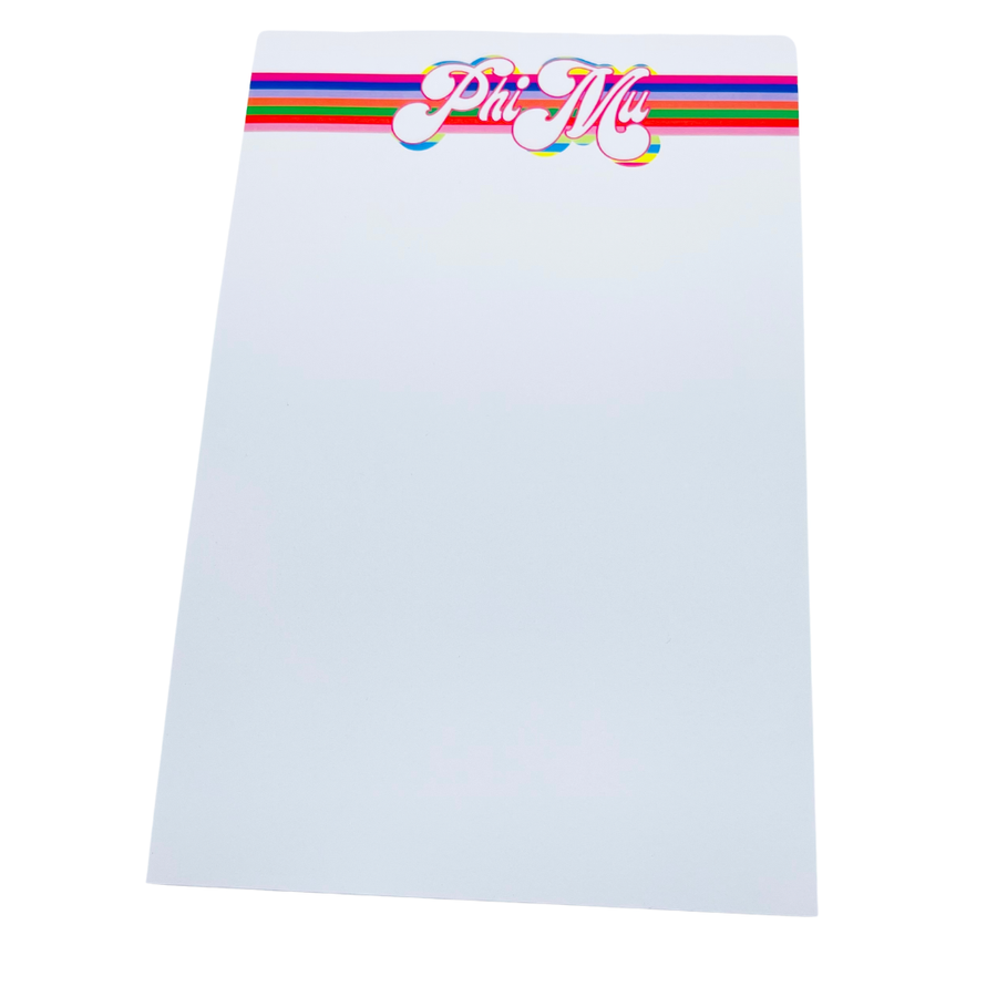 Phi Mu - Sorority Notepad - Retro Stripe Design