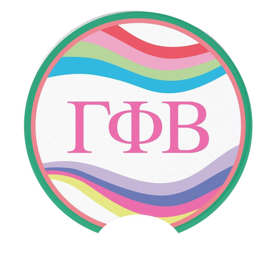 Gamma Phi - Sorority Car Coasters - Retro Wave Design