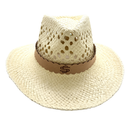 Personalized Engraved Faux Suede Scalloped Hat Band with Tie Scarf | Optional Straw Cowboy Hat