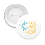 Sorority Pin-back Buttons - Toile Cowboy Boot with Greek Script