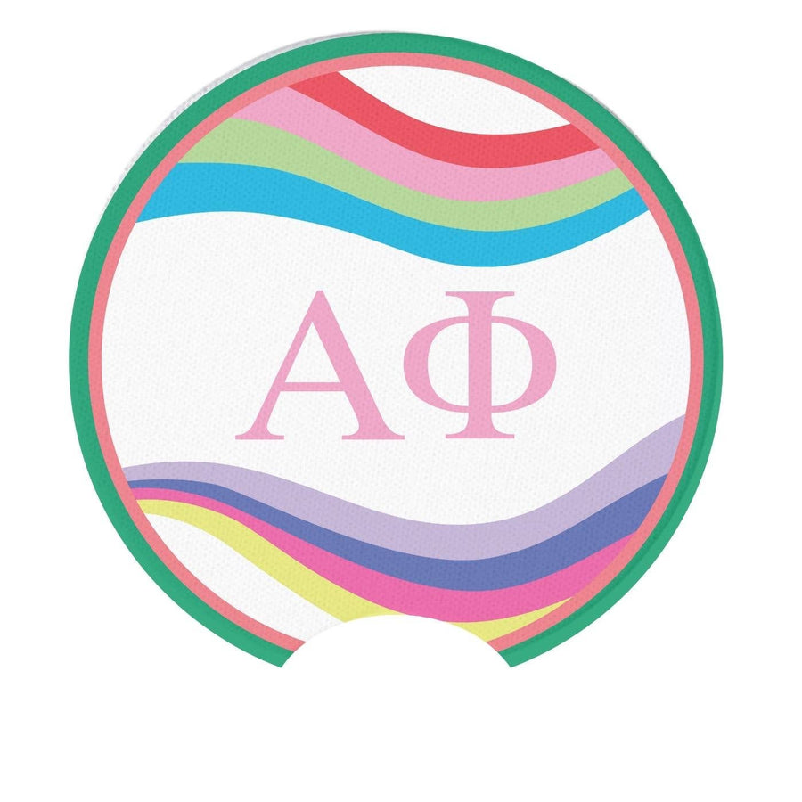Alpha Phi - Sorority Car Coasters - Retro Wave Design