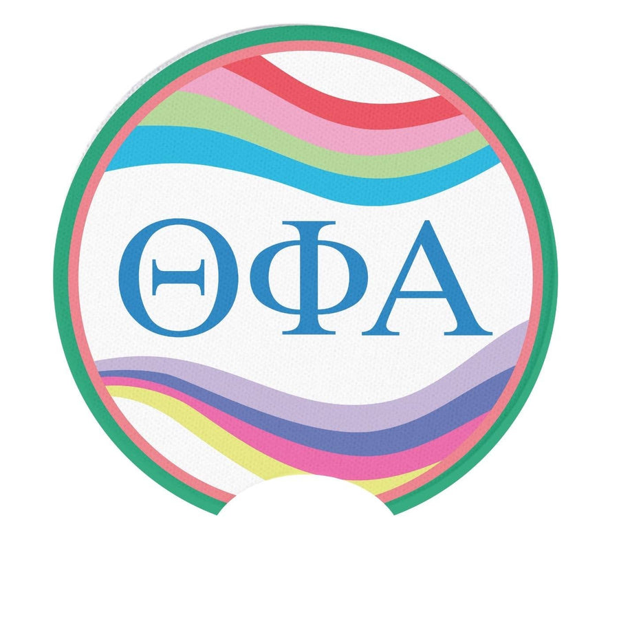 Theta Phi - Sorority Car Coasters - Retro Wave Design