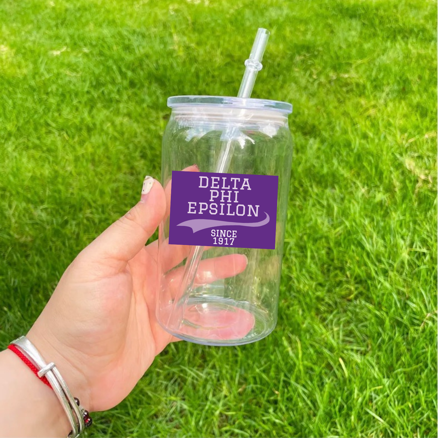 DPhiE - Sorority Acrylic 16oz Lidded Cup w/ Straw-Collegiate Design