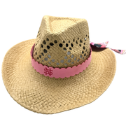 Personalized Engraved Faux Suede Scalloped Hat Band with Tie Scarf | Optional Straw Cowboy Hat