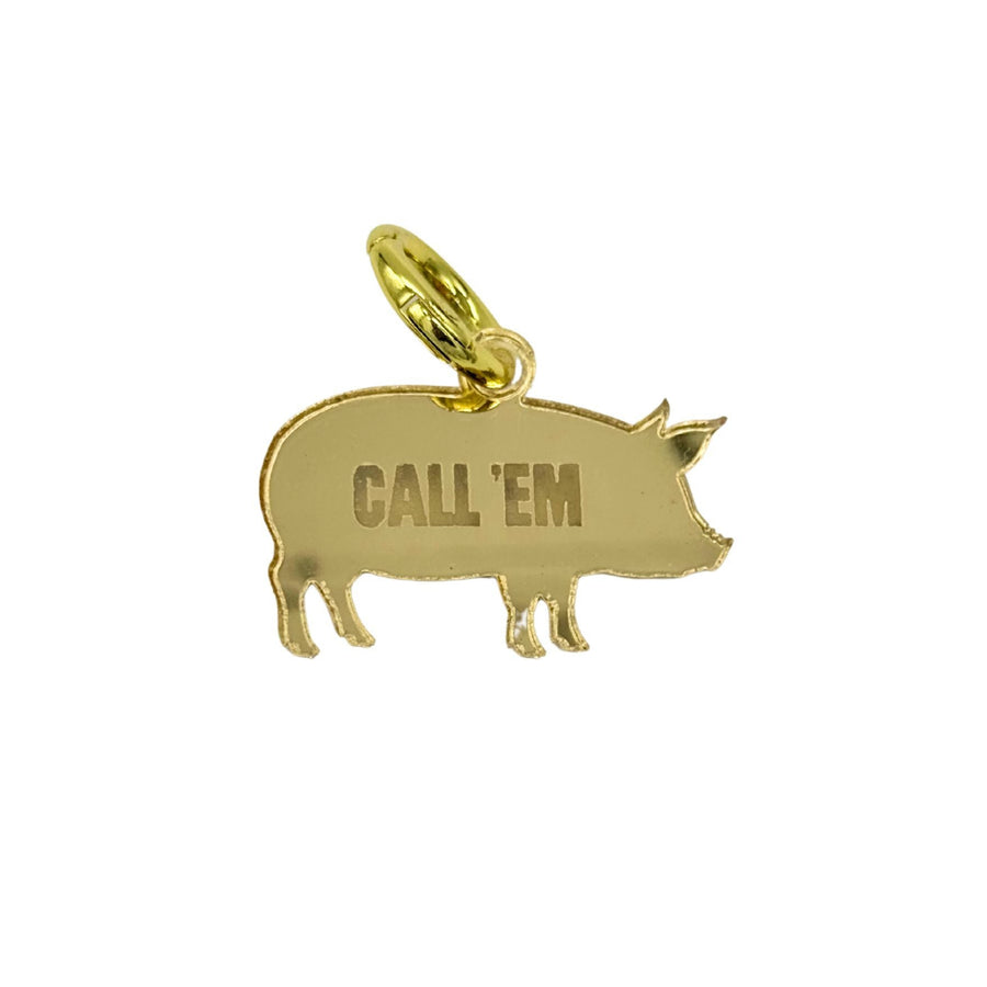 Scarf Necklace with Gold Engraved Pig Charm
