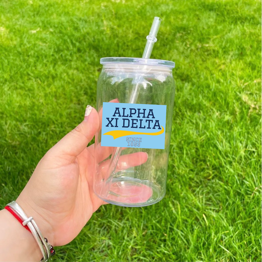 Alpha Xi - Sorority Acrylic 16oz Lidded Cup w/ Straw-Collegiate Design