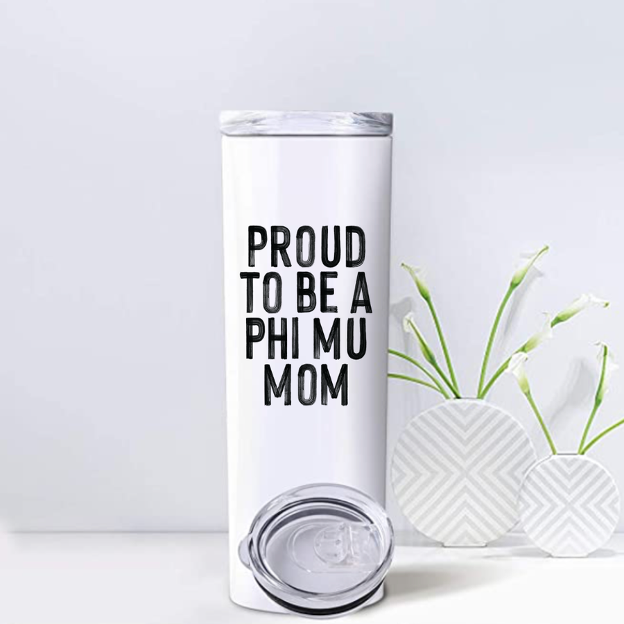 Phi Mu - Sorority Mom Tumbler - Proud to Be Black & White